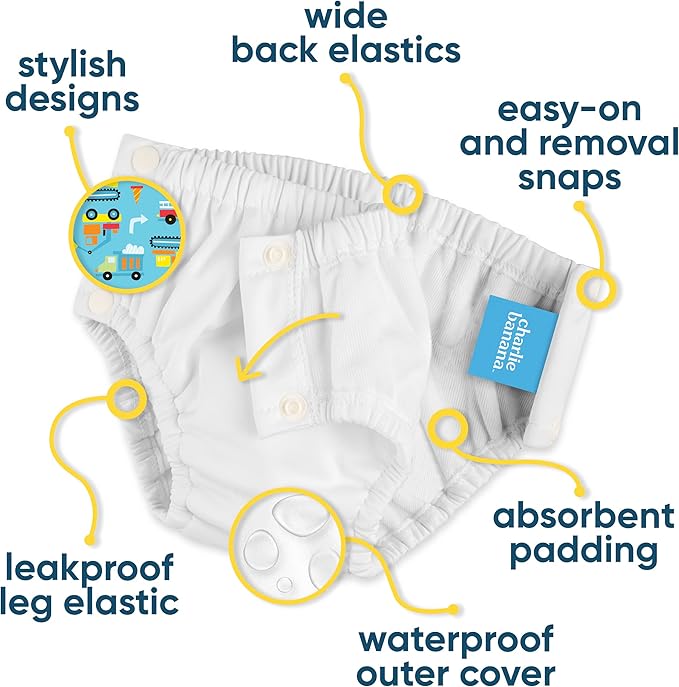 Charlie Banana Reusable Potty Training Underwear with Snaps, Designed to minimize Accidents, Mr Dragon, Size M (16-28 lbs)