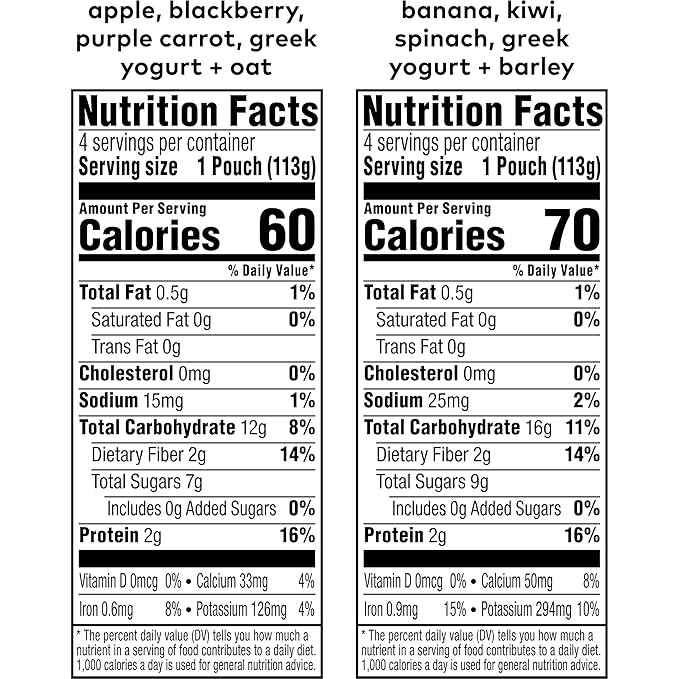 Variety Pack 8ct 4oz Pouch Mighty Morning Food Group Blend Tots - Apple, Blackberry, Purple, Carrot, Greek Yogurt, Oat + Banana, Kiwi, Spinach, Greek Yogurt, Barley