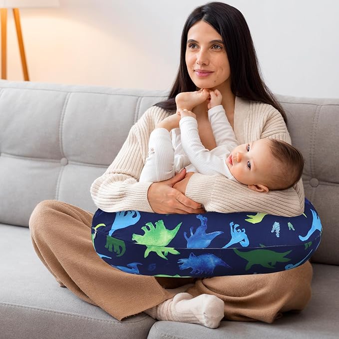 TANOFAR New Nursing Pillow Cover, Stretchy Minky Removable Nursing Cover for Breastfeeding Pillows, Ultra Soft Comfortable Slipcover for Baby Girl and Boy, Blue Dinosaur
