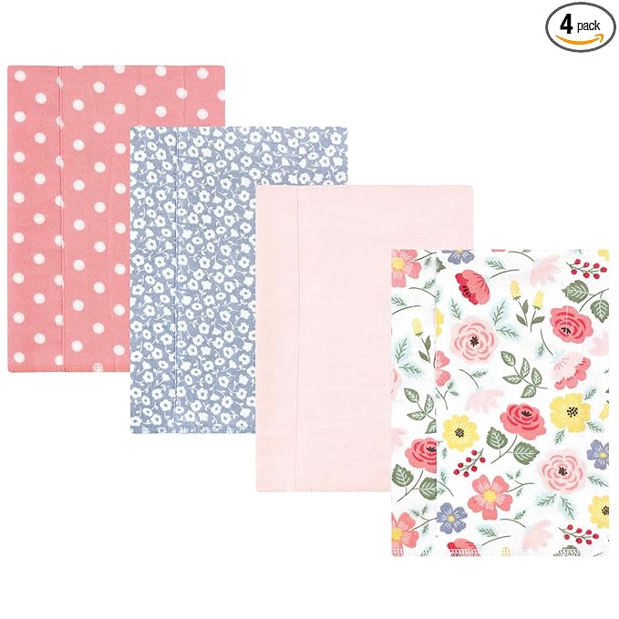 Hudson Baby Unisex Baby Cotton Flannel Burp Cloths, Modern Botanical 4 Pack, One Size