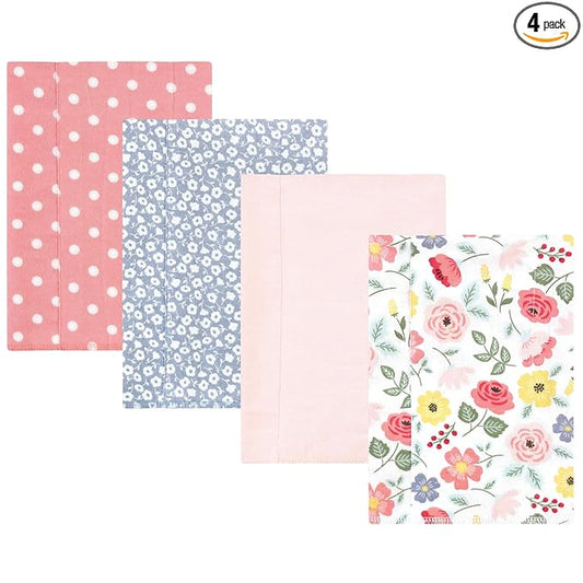 Hudson Baby Unisex Baby Cotton Flannel Burp Cloths, Modern Botanical 4 Pack, One Size