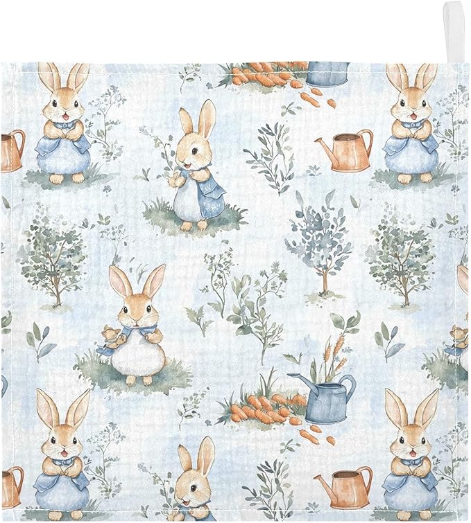 vvfelixl Peter Bunny Friend Baby Burp Cloths Baby Muslin Washcloths for Boys Girls Cotton Babys Face Towel for Newborn Soft 11.8 X 11.8 in, 5 Pack