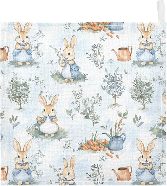 vvfelixl Peter Bunny Friend Baby Burp Cloths Baby Muslin Washcloths for Boys Girls Cotton Babys Face Towel for Newborn Soft 11.8 X 11.8 in, 5 Pack