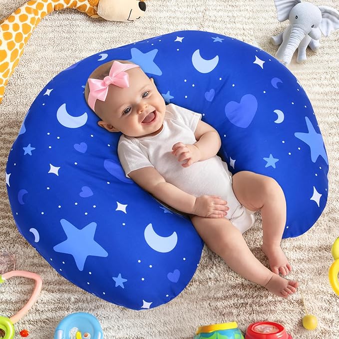 Cloele Nursing Cover for Breastfeeding Pillows - 2 Pack Star Slipcovers for Baby Boys & Girls - Ultra Soft Infant Pillowcase for Newborn, White and Blue