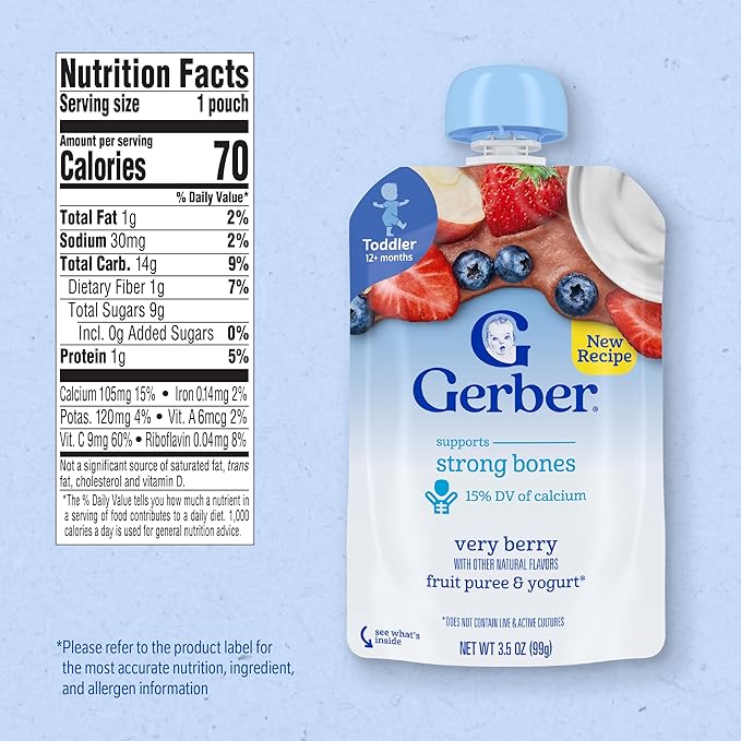 Gerber Toddler Food, Fruit Puree and Yogurt Pouches, Build Your Own Variety Pack, Toddler Pouches, 18-Pack
