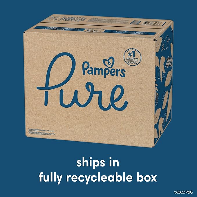 Pampers Pure Baby Diapers, Size 5 (27+ lbs), 132, Up to 100% Leakproof, Premium Hypoallergenic Soft Diapers