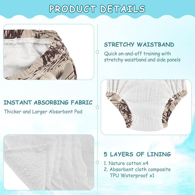 Toddler Potty Training Underwear Cotton Absorbent Soft Baby Girl Boy Potty Training Pant 2t-5t
