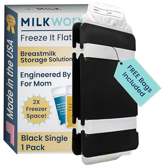 Freeze It Flat Breastmilk Freezer Storage System - Space-Saving Organizer for Breast Milk Storage Bags - Freezer Organization Made in USA (Black, Single 1-pk +)