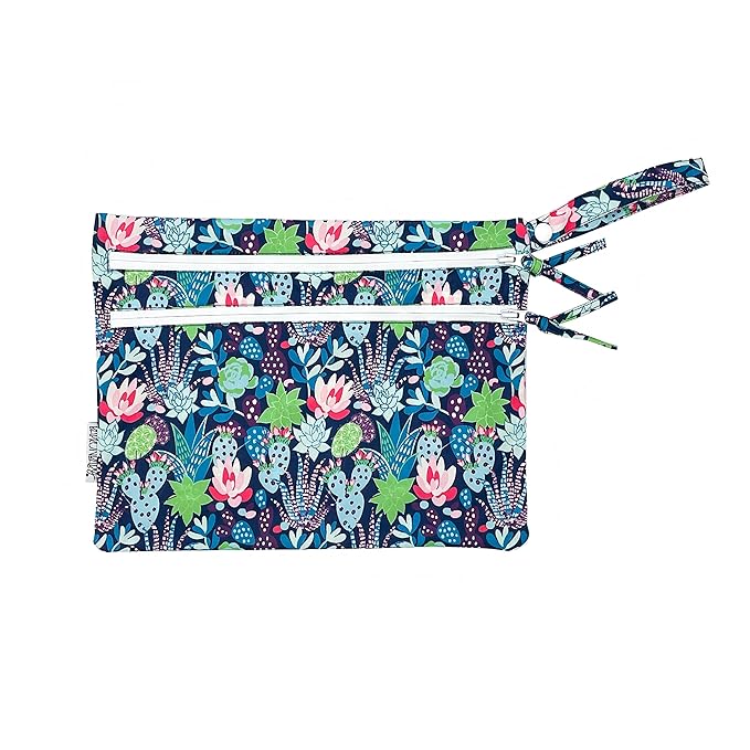 BapronBaby Desert Floral Wet Dry Bag - Waterproof Two Zipper Pockets - Reusable for Mealtime, Diapers, Stroller, Snacks, Swimsuits - Machine Washable - 11" x 9"