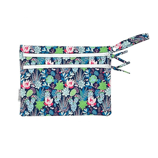 BapronBaby Desert Floral Wet Dry Bag - Waterproof Two Zipper Pockets - Reusable for Mealtime, Diapers, Stroller, Snacks, Swimsuits - Machine Washable - 11" x 9"