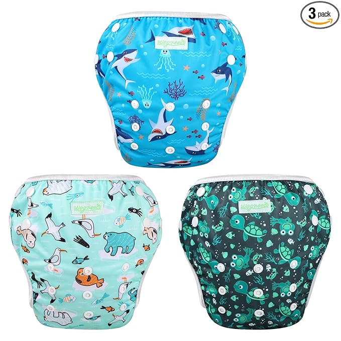 wegreeco Baby & Toddler Snap One Size Adjustable Reusable Baby Swim Diaper (Aquatic Plants, Large, 3 Pack)