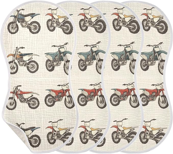 Vintage Dirt Bikes Burp Cloths Baby Boys Girls Absorbent Soft Cotton Burping Cloths Rags, 4 Pack