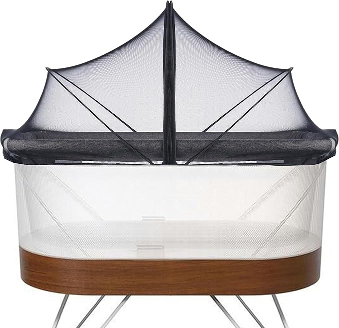 Akiky Bassinet Cover Mosquito Net with Two-Way Zippers Foldable Bassinet Bedside Sleeper Tent to Keep Cats/Bugs Out(Black)