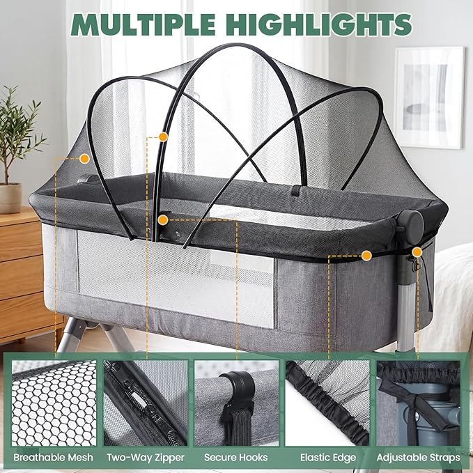 Orzbow Bassinet Cover for Cats - Breathable Mosquito Net Cover for Cradles/Travel Cribs/Mini Cribs, Baby Mosquito Net to Keep Pets Out, Baby Bassinet Accessories, Two-Way Self-Locking Zippers, Black