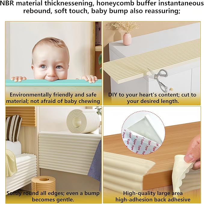 6.5ft x 3.15" x 0.31" Baby Edge Corner Protector, Extra Thick Soft Foam with Strong Adhesive Double-Sided Tape, Safety Guards for Tables, Desks, Beds, Cabinets & Fireplace (Brown)