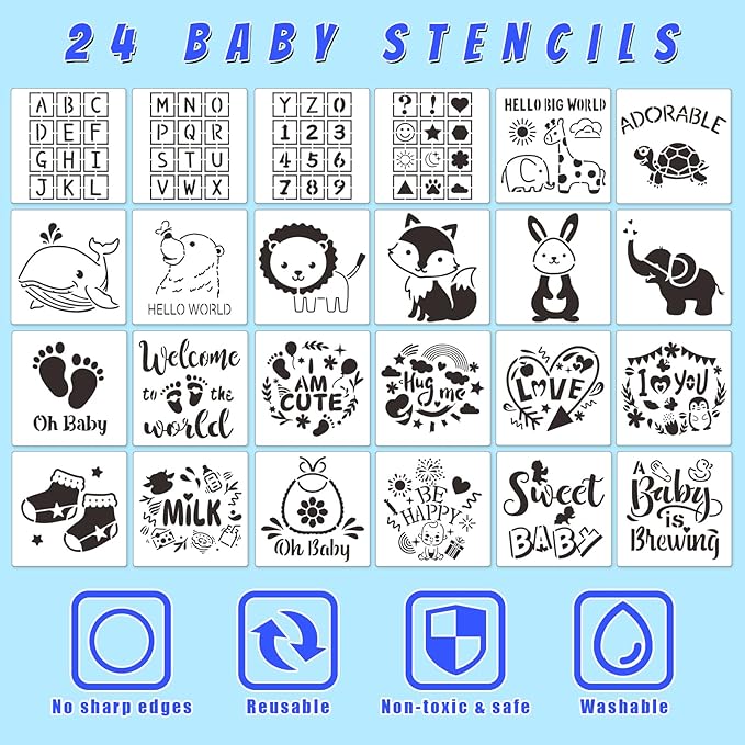 Bibs Bodysuits Baby Shower Game Sign Set Newborn Onesies Feeder Gift Fabric Marker Stencils Kit
