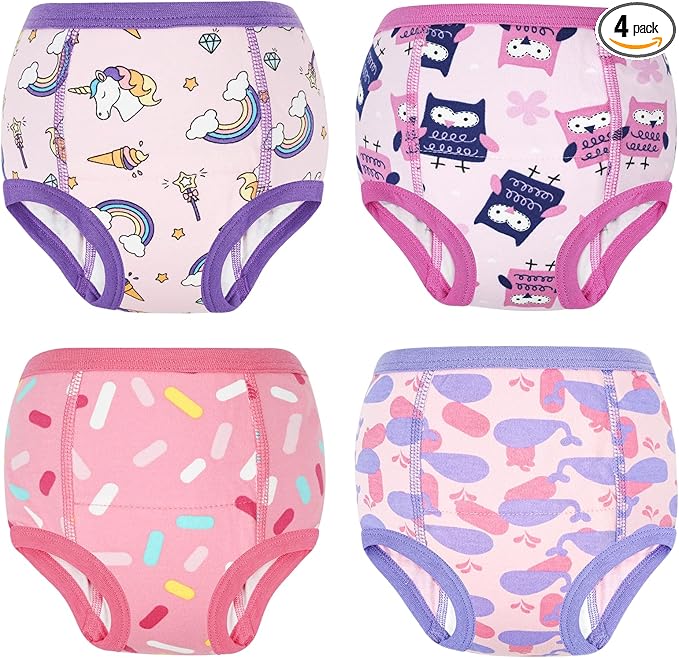 MooMoo Baby Cotton Potty Training Underwear 4 Packs Absorbent Training Pants for Girls and Boys 4T