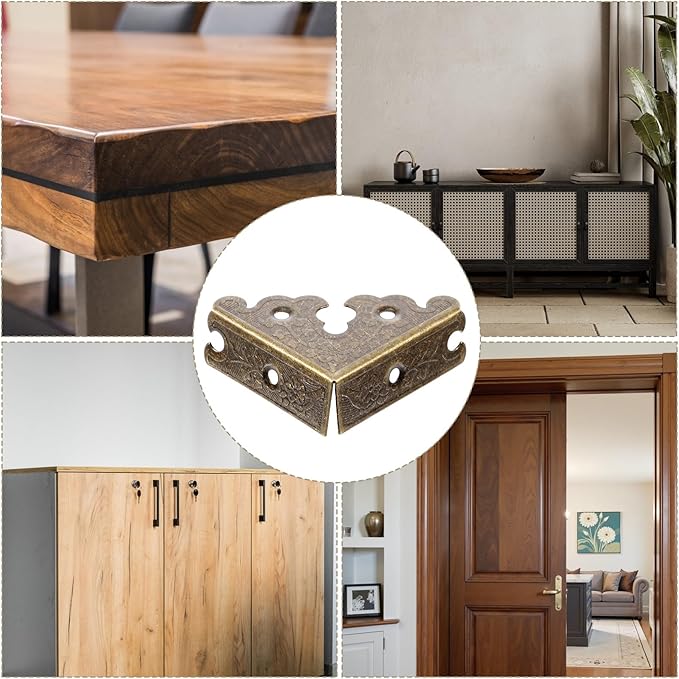 4 PCS Decorative Corner, Jewelry Box Corner Antique Bronze Triangle Edge Decorative Metal Corners Guard for Storage Box Jewelry Case Cabinet Coffee Table Wooden Chest etc