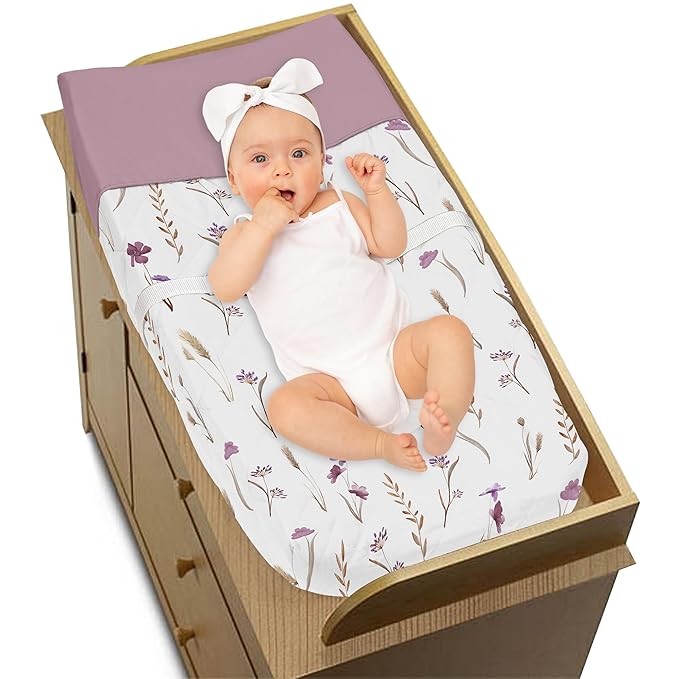 Sweet Jojo Designs Boho Floral Garden Flower Girl Baby Changing Pad Cover Infant Newborn Diaper Table Change Mat Sheet Purple Watercolor Bohemian Farmhouse Wildflower Vintage Shabby Chic Wheat Nature