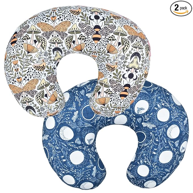 Winmany 2 Pack Baby Nursing Pillow Cover Newborn U-Shaped Breastfeeding Pillowcase Cushion Cover Stretchy Replaceable Forest&Floral Pillow Cover Slipcover 22.5x21