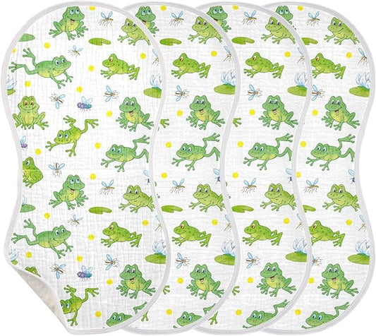 Cartoon Frog Lily Lotus Leaf Muslin Burp Cloths for Baby 4 Pack 100% Cotton Baby Washcloths Bibs for Boy Girl