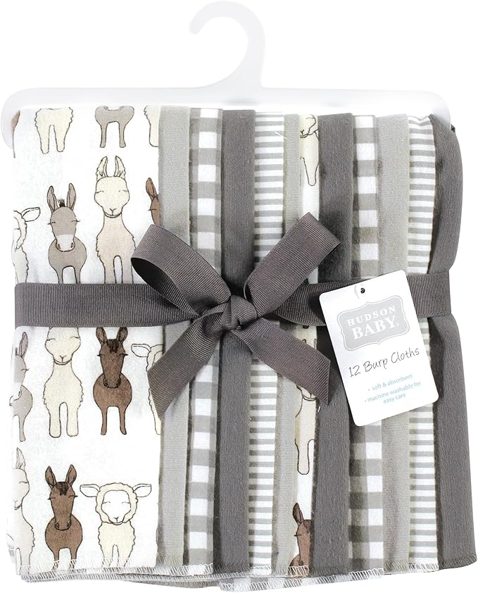 Hudson Baby Unisex Baby Cotton Flannel Burp Cloths Bundle, Farm Friends Cream, One Size