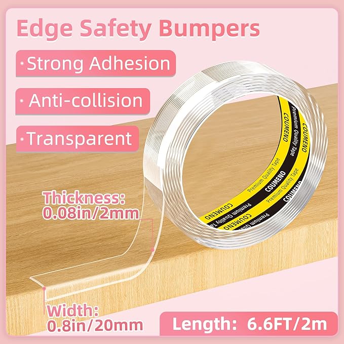 Clear Edge Protector & Corner Protectors, 0.8in（W x 6.6FT(L), Baby Proof Corner Guards for Sharp Edges, Safety Bumper Strip for Furniture, Drawers, Tables & Cabinets