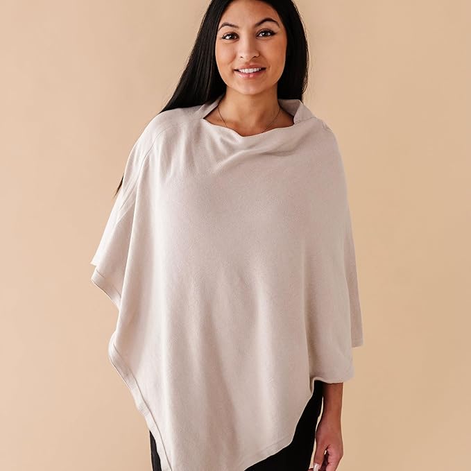 MakeMake Organics Knit Breathable Nursing Cover Up for Breastfeeding - Soft GOTS Certified Organic Cotton Breastfeeding Cover Up for Women - Privacy Feature, Beige