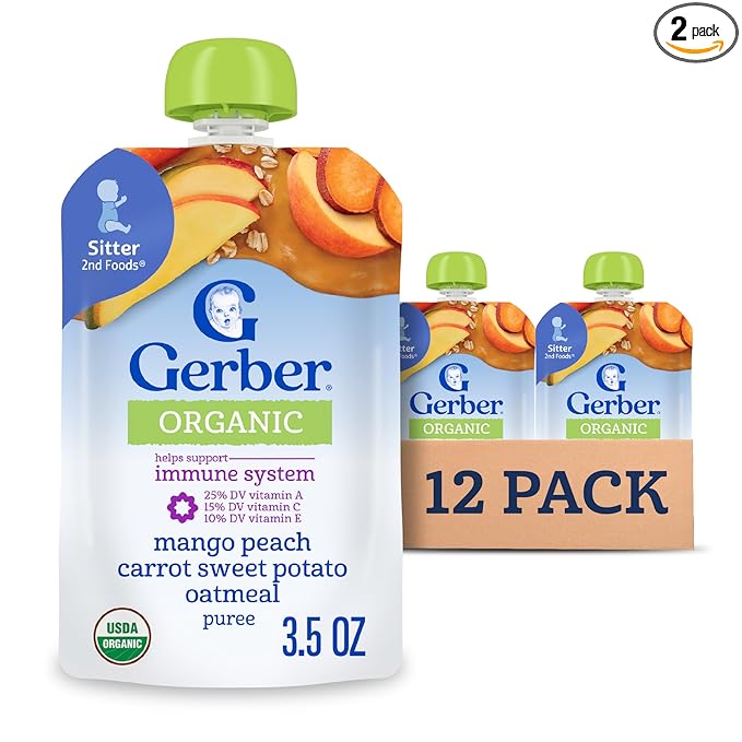 Gerber Organic Baby Food Pouches, Toddler, WonderFoods, Mango Peach Carrot Sweet Potato & Oatmeal, 3.5 Ounce (Pack of 12)