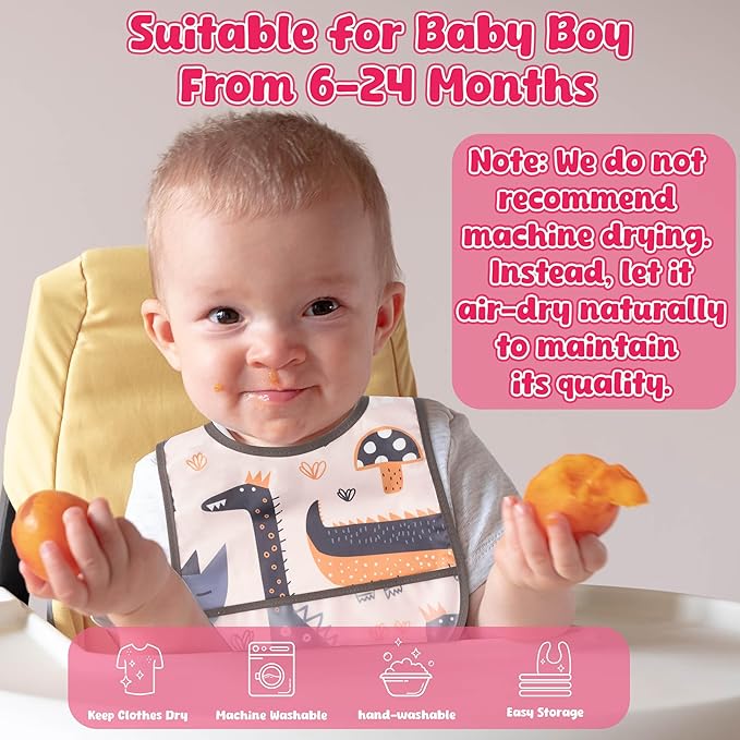 26Pcs Baby Feeding Bibs with Crumb Catcher Pocket Waterproof Sleeveless Teething Plastic Food Bib Set Adjustable Toddler Infant Keepsake Gift for Baby Shower, 6-24 Months