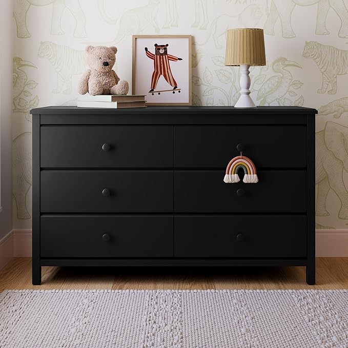 Storkcraft Alpine 6-Drawer Dresser (Black) – GREENGUARD Gold Certified, Black Dresser for Bedroom, Kids & Nursery Storage Drawers, Safety Interlocking Drawers, Pre-Installed Tracks, Kids Bedroom