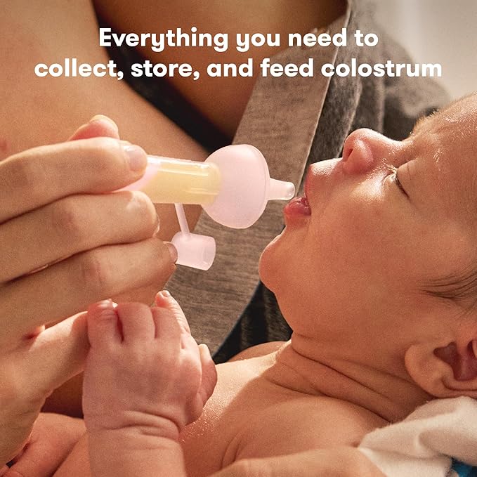Frida Mom Colostrum Collection Kit, Catch, Store & Feed Breastmilk, Includes 6 Colostrum Collectors, 6 Labels, Cleaning Brush, Cloth & Case, Hospital Bag Ready, Safe Materials, 15pc kit