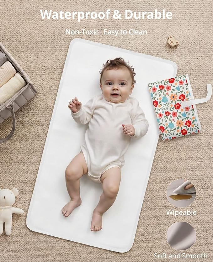 Portable Diaper Changing Pad for Baby - Waterproof Compact Changing Mat with Wrist Strap - Wipeable Travel Changing Pad for Diaper Bag - Gifts for Baby Shower by PHOEBUS BABY(Multicolor Floral)