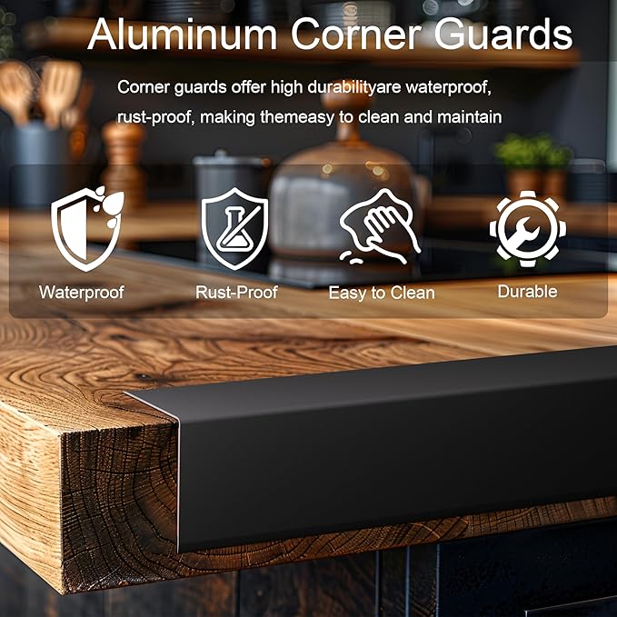4Pcs 36" Metal Corner Protectors, Aluminum Self-Adhesive Corner Guards, for Edge Protection & Decoration on Walls, Furniture, Cabinets, Kitchen Islands (Black, 36"x0.7"x0.7")