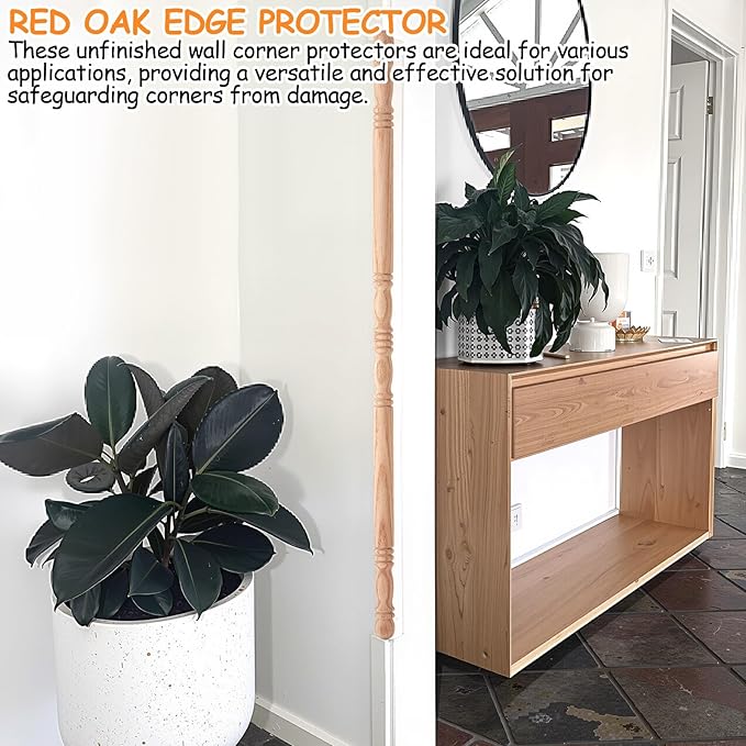 DoubleFill 1 Pack Red Oak Corner Guards for Wall Decorative Wall Corner Protector 39-1/2'' x 1'' Solid Wood Edges Protect Trim for Pets Renovation, Easy Installation