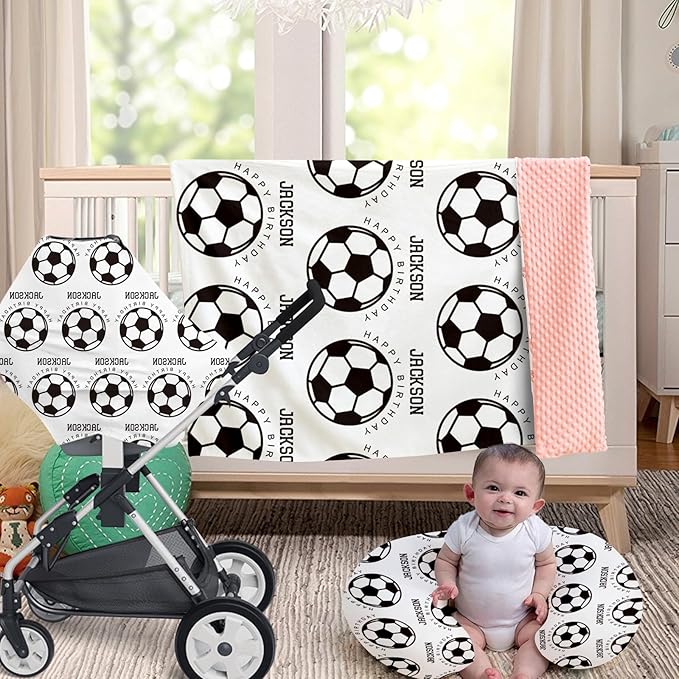 Baby Nursing Pillow Cover - Personalized Name White Soccer Theme Breastfeeding U-Shaped for Bottle Feeding, Ultra Soft Comfortable Breastfeeding Pillow Cover for Infant Baby Boys and Girls
