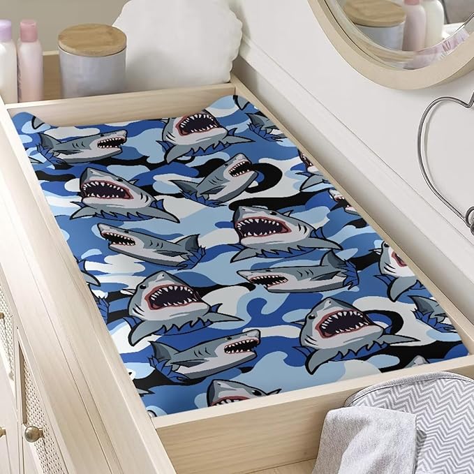 Shark Diaper Changing Pad Cover Camo Baby Changing Table Covers Camouflage Breathable Newborn Infant Changing Table Mattress Sheets Mat
