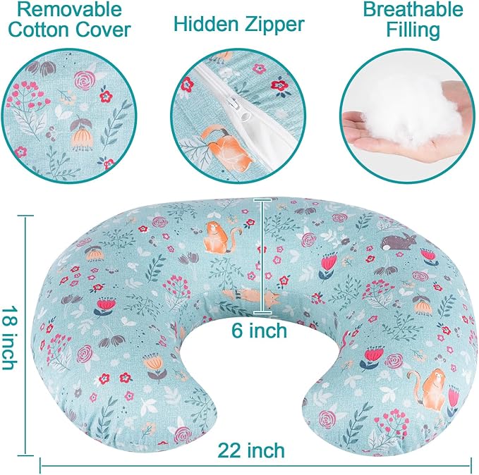 Ergonomic Nursing Pillow for Breastfeeding & Bottle Feeding, Breastfeeding Pillow to Reduce Back Neck Strain, Suitable for Breastfeeding Mom & Baby, Washable Cotton Cover(Leave)