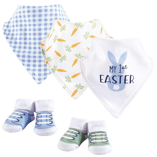 Hudson Baby Unisex Baby Cotton Bib and Sock Set, Boy First Easter, One Size