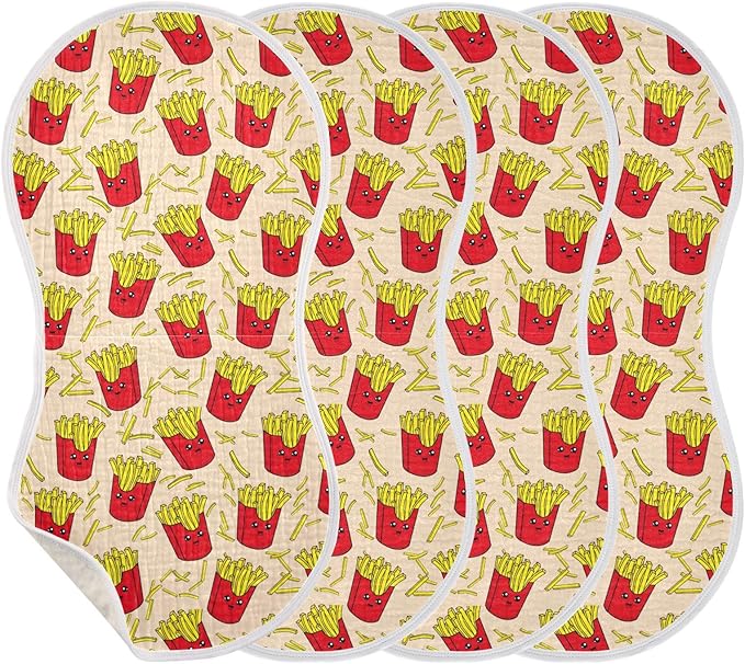vvfelixl Baby Burp Cloths Colorful French Fries Baby Newborn Cotton Burping Cloths Set Baby Washcloths 4 Pack