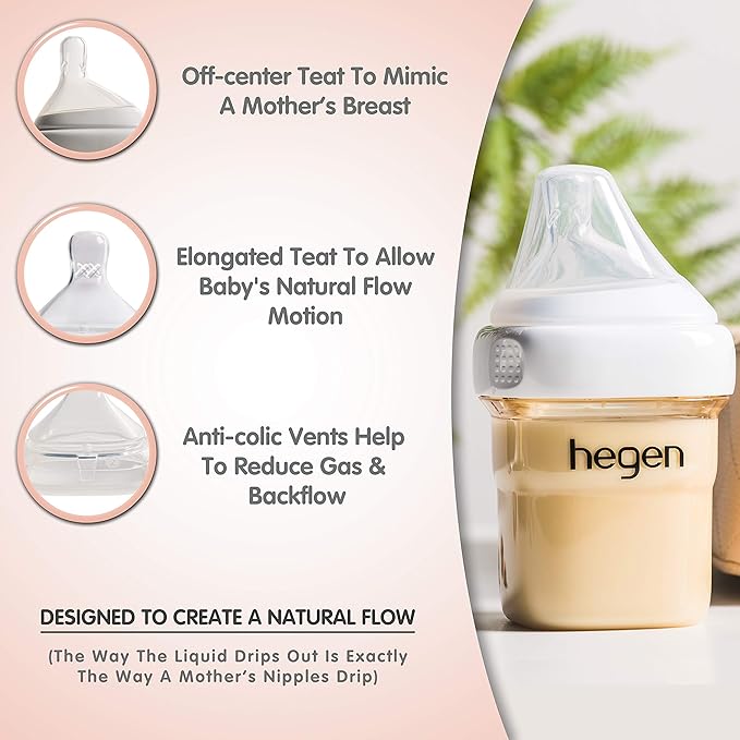 hegen Baby Bottles - Anti Colic Baby Bottles Wide Neck - Breastfeeding System 5 oz with Slow Flow Teats