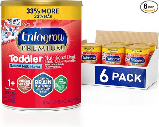 Enfagrow Premium Toddler Milk Nutritional Drink, Enfagrow Toddler Drink, Try Our Brain-Supporting Trio, 32oz Can, 6 Pack