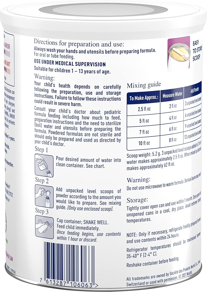 Alfamino Junior Pediatric Formula, Hypoallergenic Amino Acid Based Formula, For Children with Multiple Food Allergies, 1- 13 Years, Vanilla, 14.1 Ounce (Pack of 1)