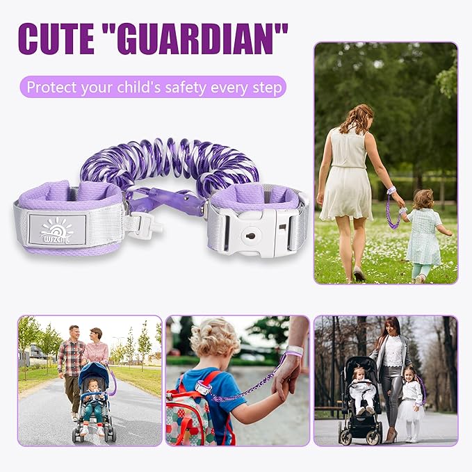 Toddler Harness Walking Leash- Child Anti Lost Wrist Link - Child Safety Harness - Upgrade with Reflective(6.5ft) - for Boys and Girls,Not Easy to Open Without Key (Purple)