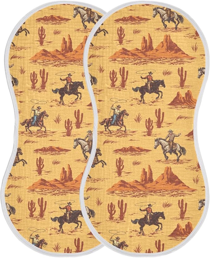 Muslin Burp Cloths for Baby Boys and Girls - 4-Pack Ultra Absorbent Western Desert Cowboy Muslin Washcloths, Newborn Towel, Milk Spit Up Rags, Burp Cloth Bib for Unisex, 22 x 11 Inch