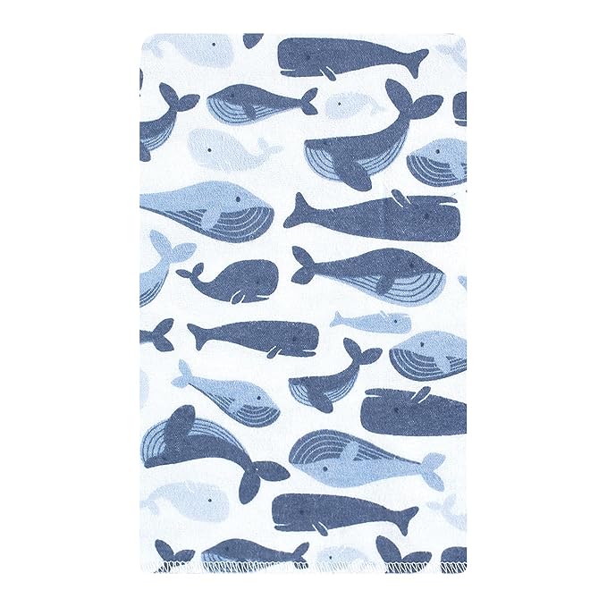 Hudson Baby Unisex Baby Cotton Flannel Burp Cloths 10-Pack, Cute Whales, One Size