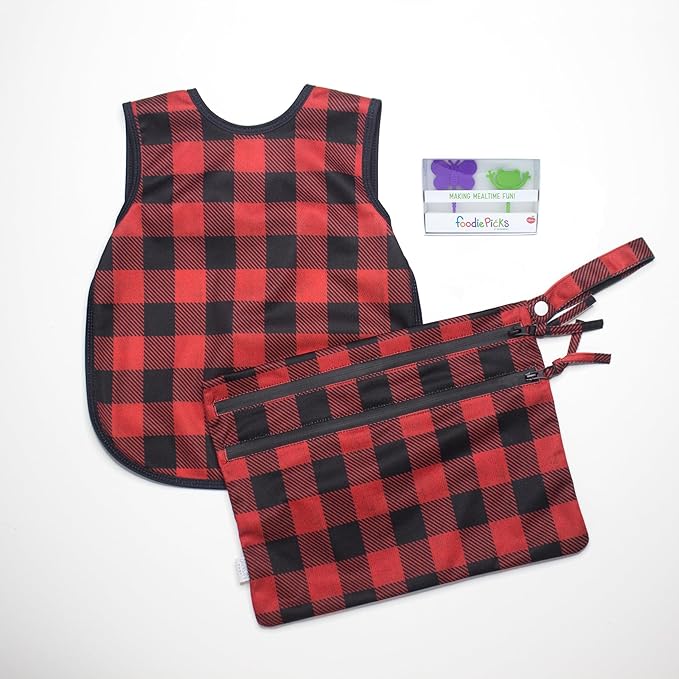 BapronBaby Flutter Red Buffalo Plaid Bapron - No Neck Tie Safer Bib for Baby & Toddler - Soft Waterproof Stain Resistant - Machine Washable - Sz Baby/Toddler 6m-3T