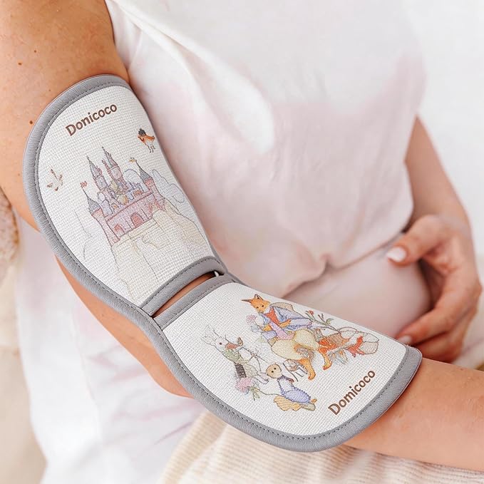 Breathable Cooling Nursing Arm Pad - Natural Tencel Ramie Baby Holding Arm Mat for Newborn, Non-Sticky Sweat Arm Rest Pad for Infant Breastfeeding in Summer, Grey Castle Pattern