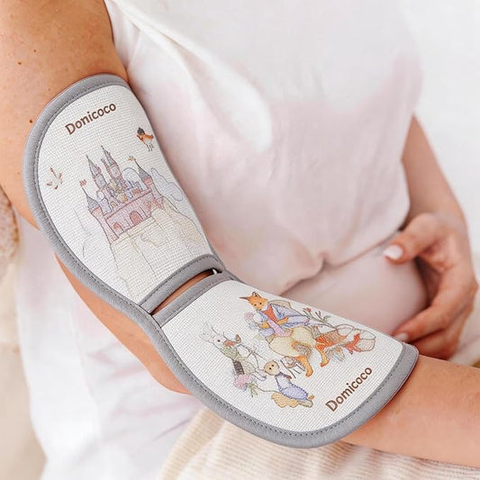 Breathable Cooling Nursing Arm Pad - Natural Tencel Ramie Baby Holding Arm Mat for Newborn, Non-Sticky Sweat Arm Rest Pad for Infant Breastfeeding in Summer, Grey Castle Pattern