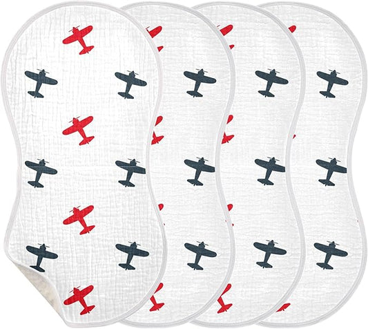 Airplanes Planes Burp Cloths Baby Boys Girls Absorbent Soft Cotton Burping Cloths Rags 4 Pack